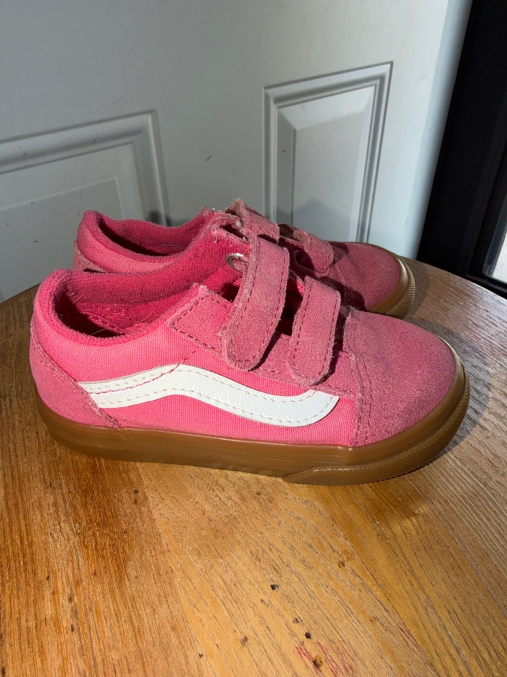 adidas Kids Pink Velcro Skate Sneakers with White Stripe